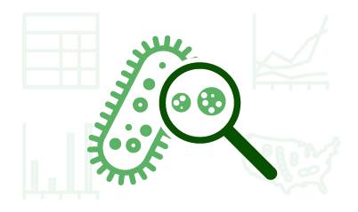 magnifying glass with bacteria symbol