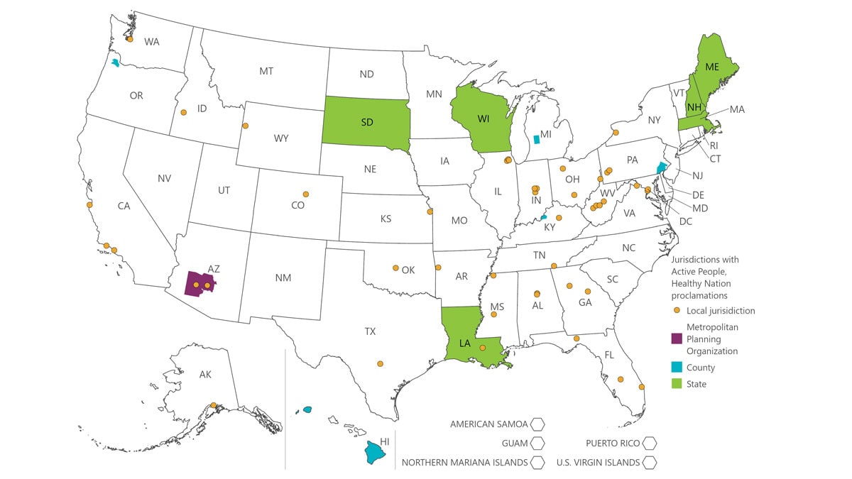 Active People, Healthy Nation proclamations Active People, Healthy Nation proclamations map
