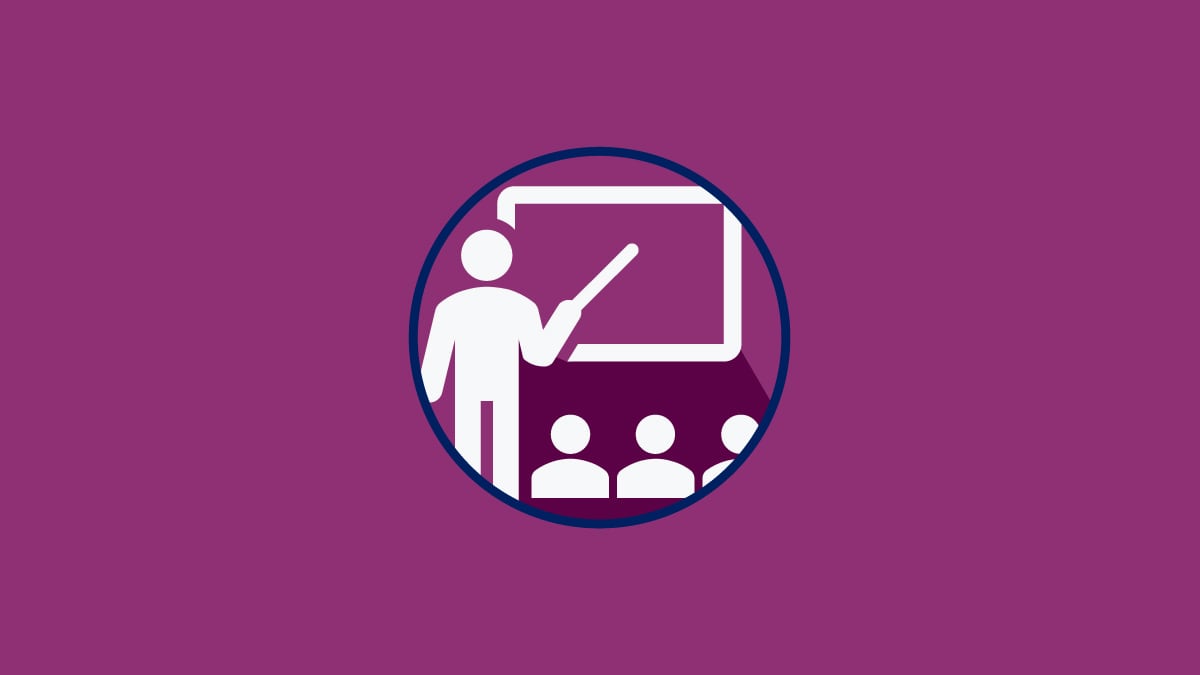 Icon showing teacher at blackboard, teaching students