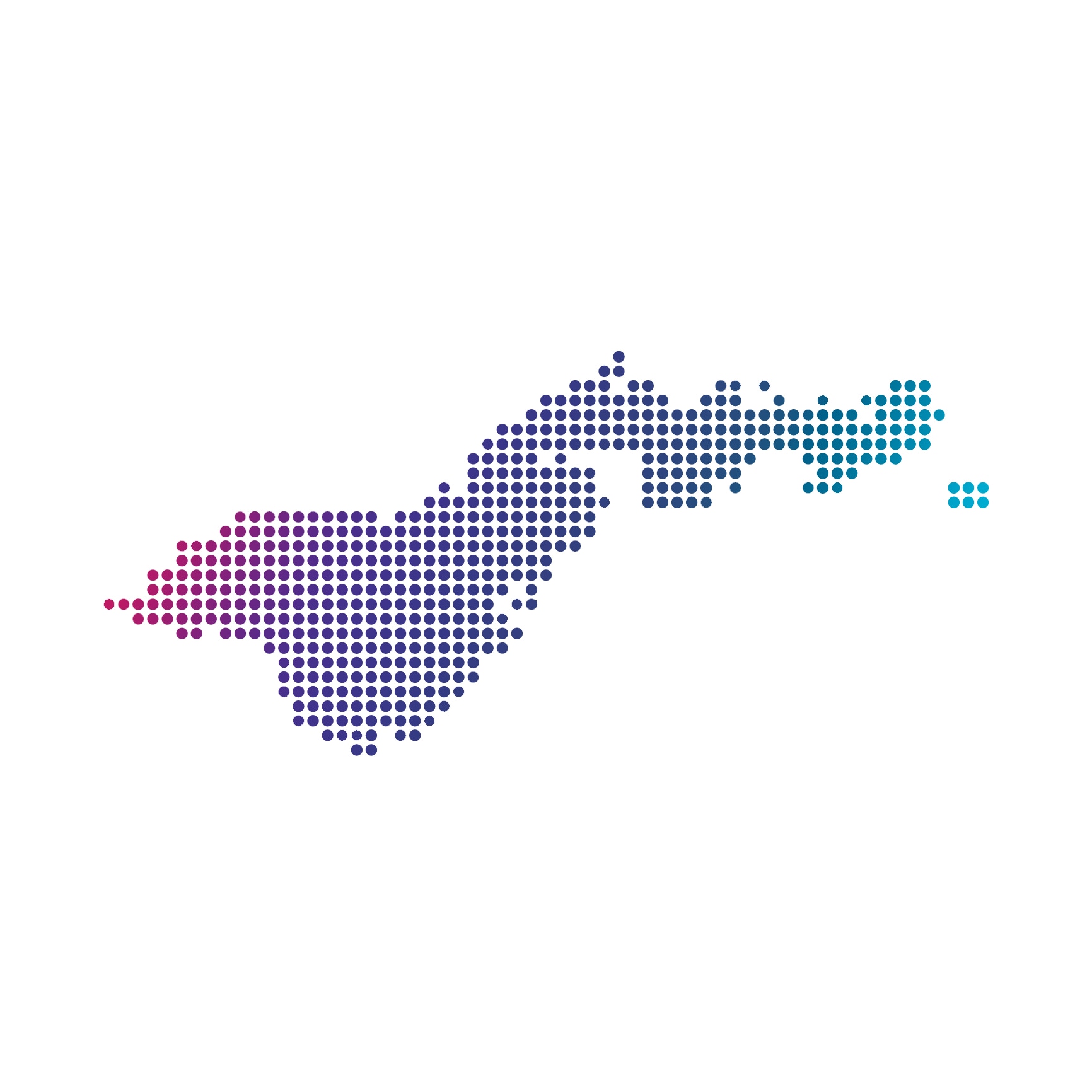 American Samoa map of blue dots on white background Decorative: Shape of American Samoa made of dots