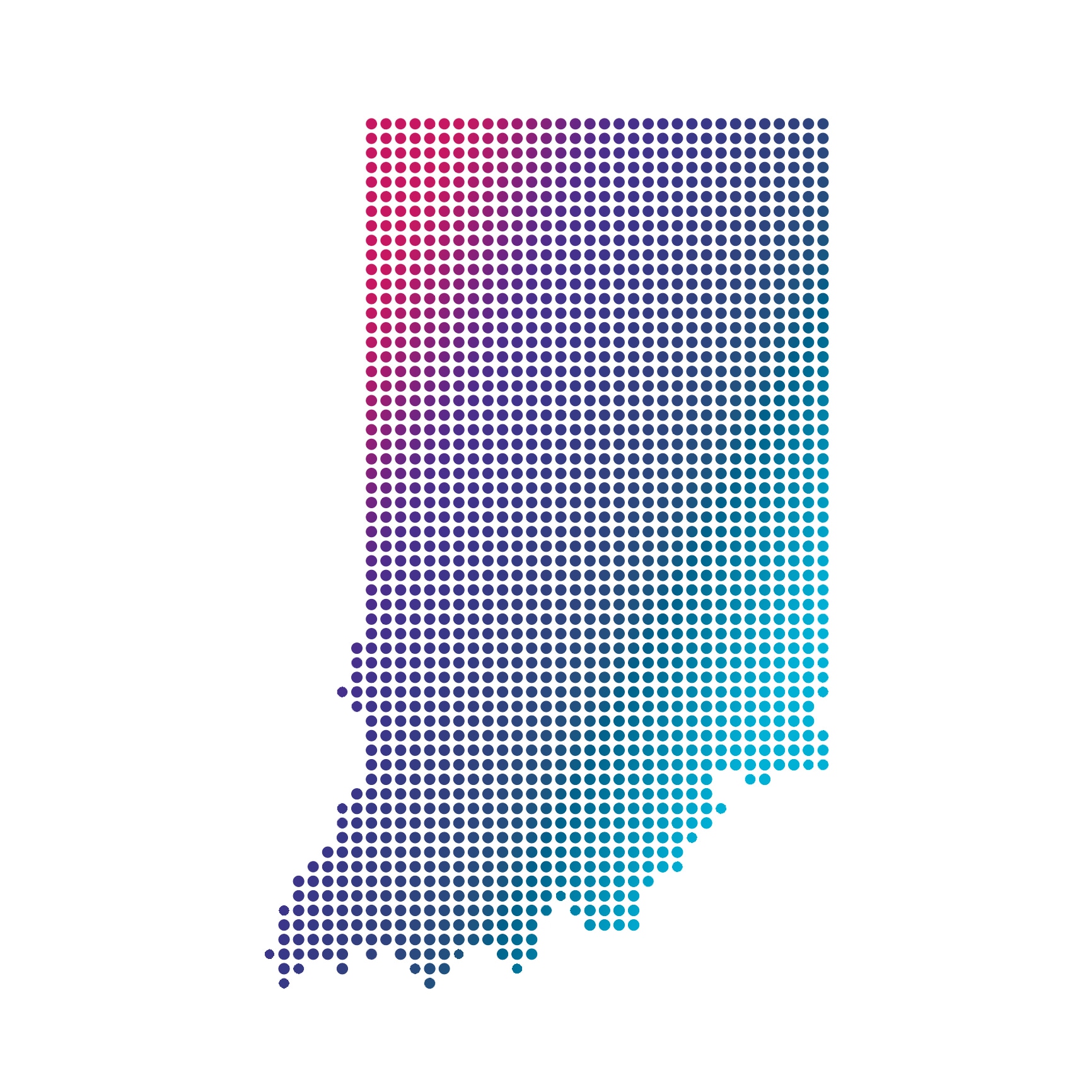 Indiana map of blue dots on white background Indiana map of blue dots on white background