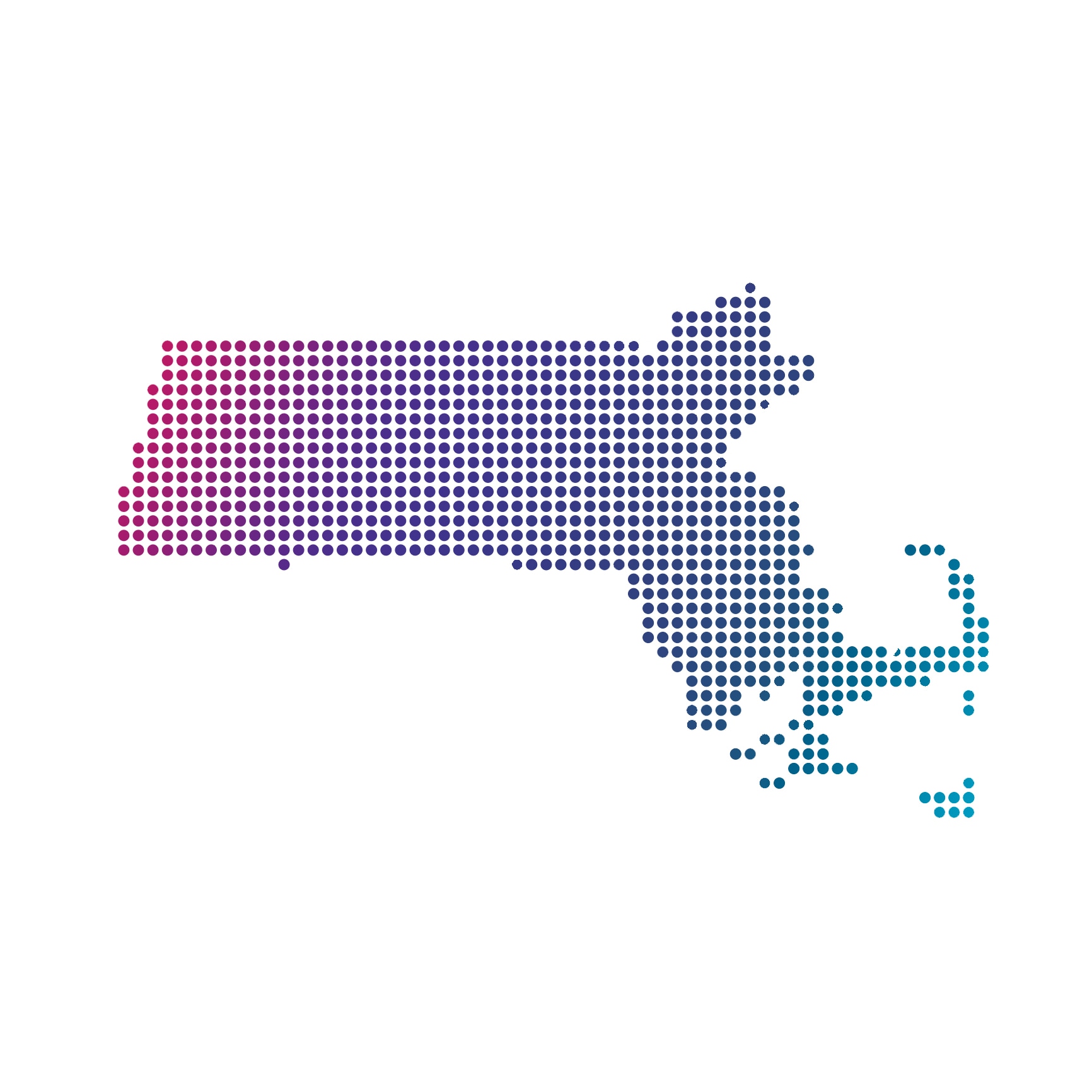 Massachusetts map of blue dots on white background Massachusetts map of blue dots on white background