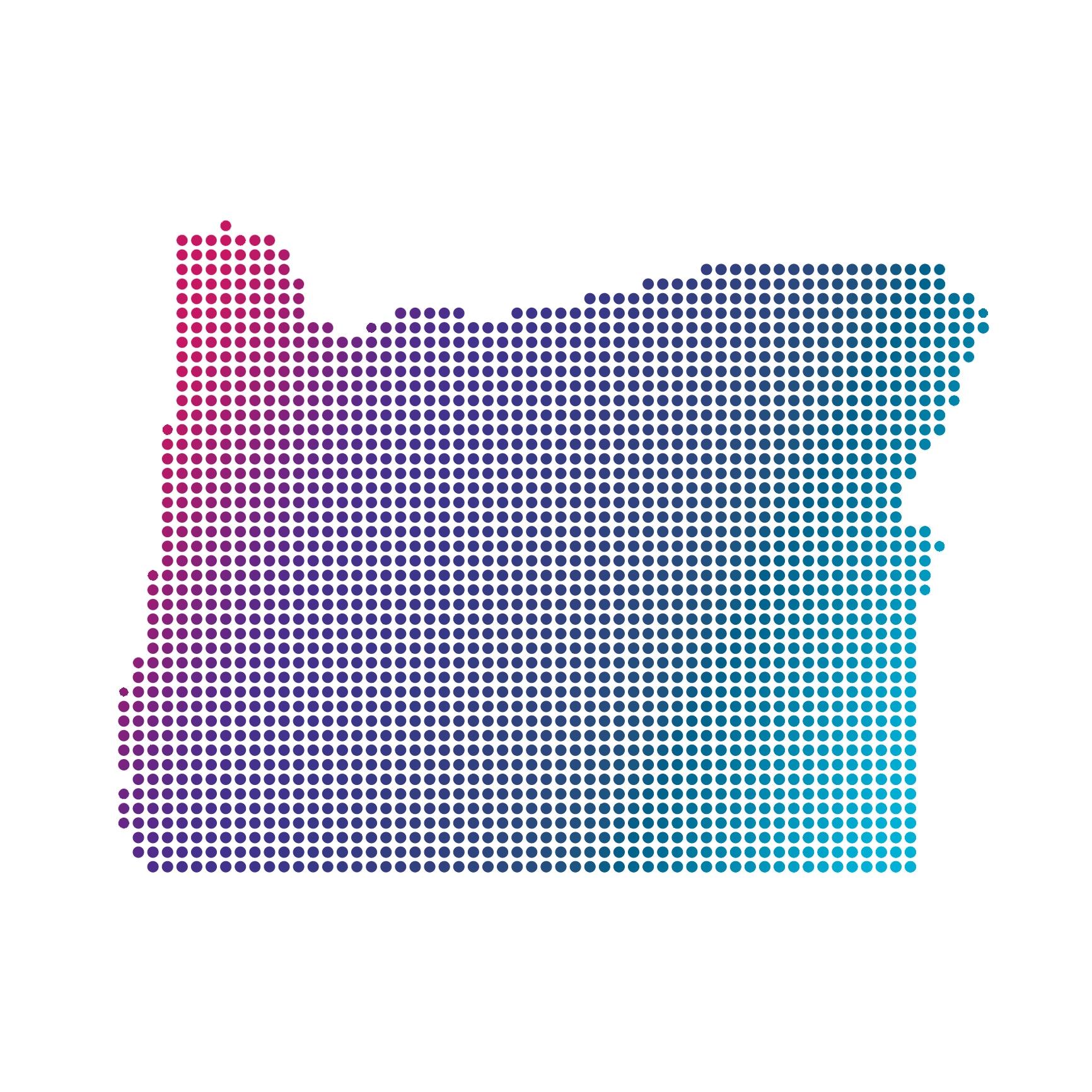 Oregon map of blue dots on white background Oregon map of blue dots on white background