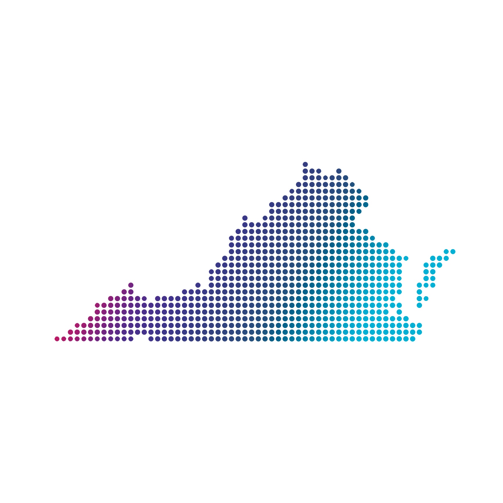 Virginia map of blue dots on white background Virginia map of blue dots on white background