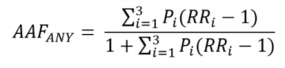 ARDI Methods Equation 1 (AAF)_ANY= (∑_(i=1)^3(P_i ((RR)_i-1)))/(1+∑_(i=1)^3(P_i((RR)_i-1)))