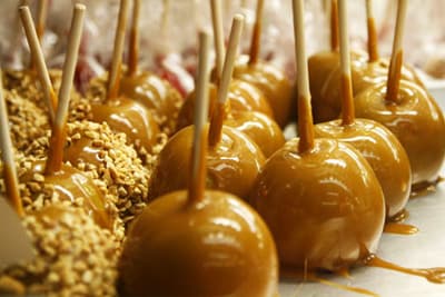 Tray of caramel apples - some with nuts some without