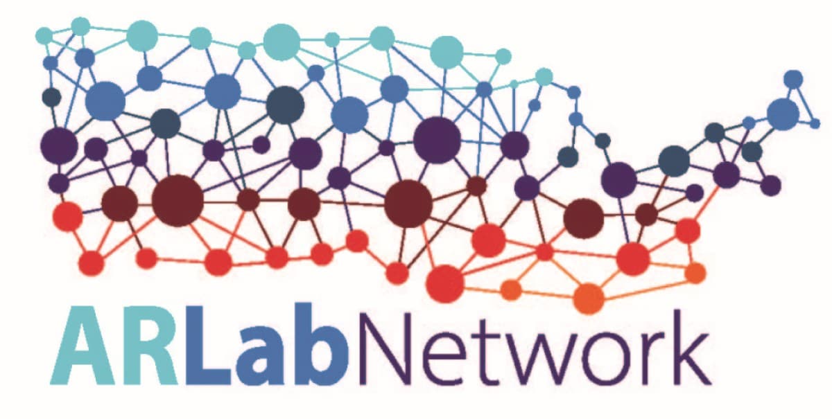 AR Lab Network Logo AR Lab Network logo. A high-tech map of the United States with gradient colors of teal, blue, purple, dark red, red and orange-red.