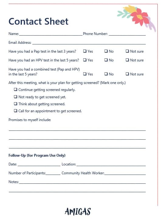 AMIGAS contact sheet