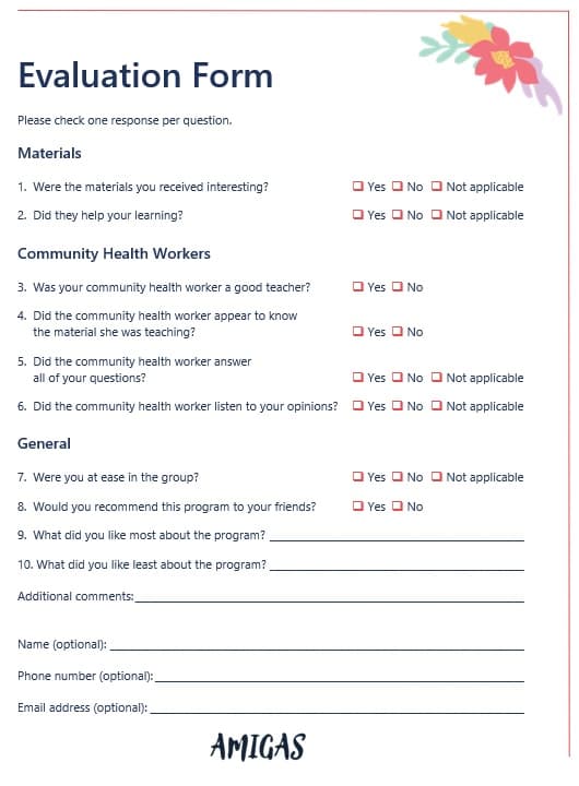 AMIGAS evaluation form