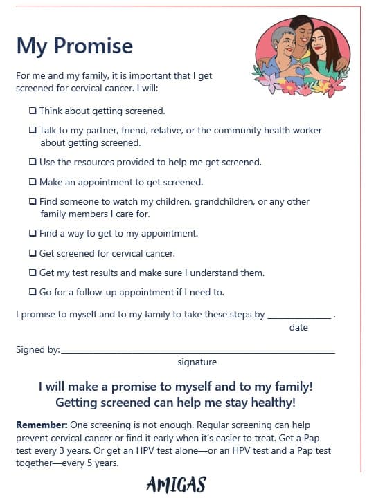 AMIGAS promise sheet