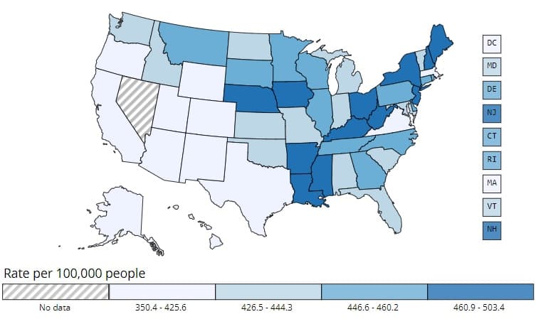Toma de la herramienta de visualización de los datos del informe Estadísticas del Cáncer en los Estados Unidos