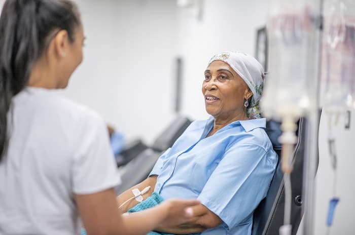Photo of a woman receiving chemotherapy