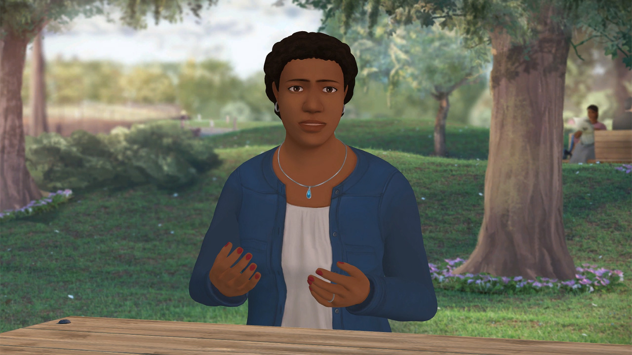 Linda in a table outdoors