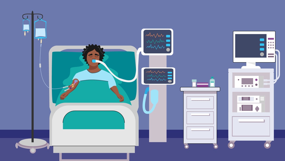 A sick patient in a hospital