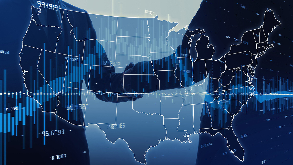 CDI Help Helping, shaking hands superimposed with a U.S. map with data.