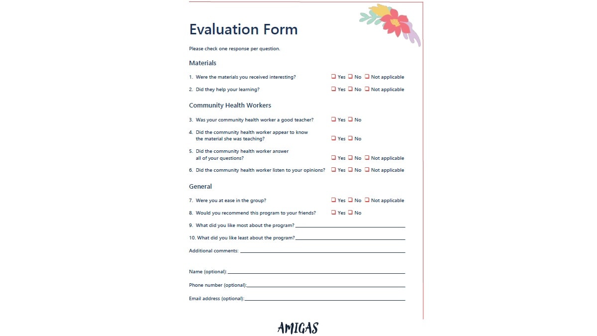 AMIGAS Evaluation Form