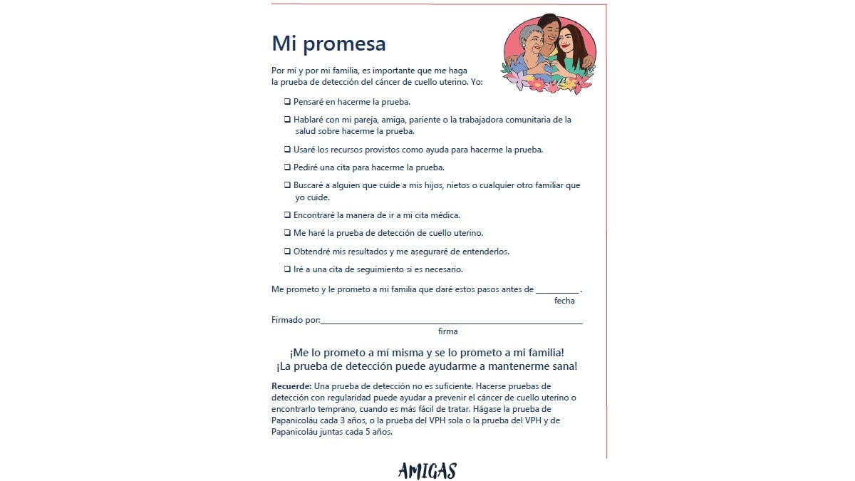 Promise sheet Spanish Hoja de compromiso de AMIGAS