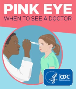 Illustration of a doctor examining the eye of a girl with pink eye, conjunctivitis