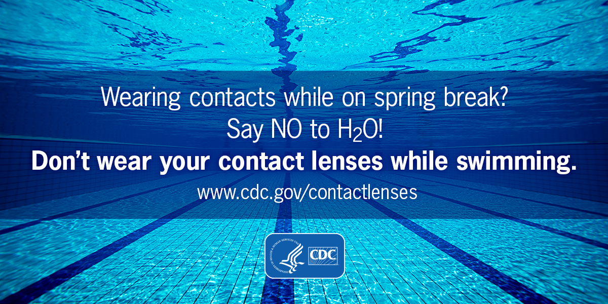 button-say-no-to-h2o-twitter Wearing contacts while on spring break? Say NO to H2O! Don't wear your contact lenses while swimming. Formatted for Twitter.