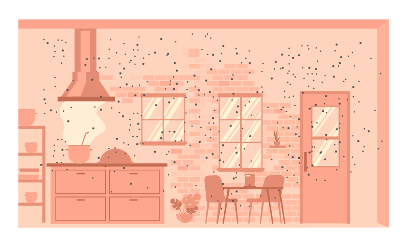 poor-ventilation (2) Lots of virus particles in the air of a living room with bad ventilation