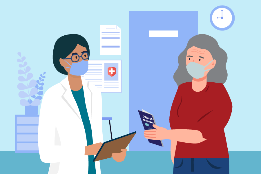 Types of treatment Woman in a doctor's office speaking to a female doctor.