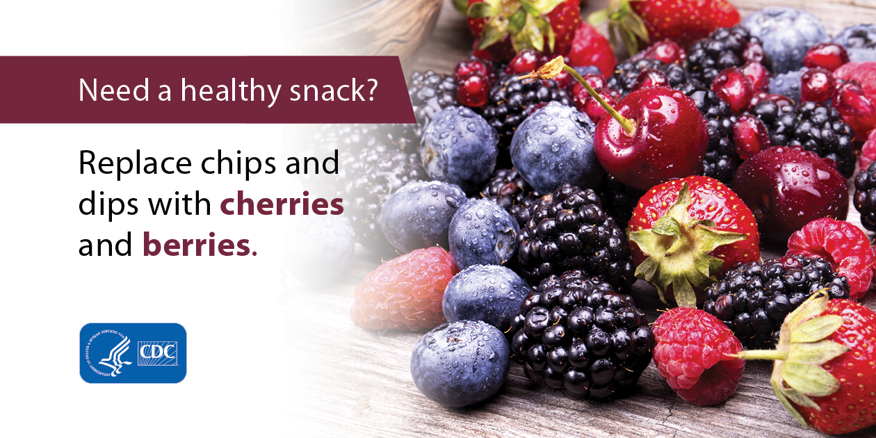 berries-cherries Need a healthy snack? Replace chips and dips with cherries and berries.
