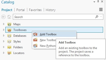 ArcGISPro_2 Toolboxes is chosen, then Add Toolbox is highlighted.
