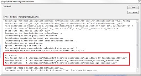 ArcMap15 Results window showing all of the output paths.