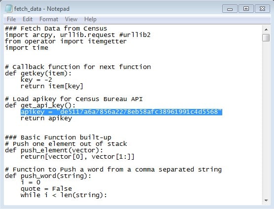 api4 Fetch data window with the api key highlighted.