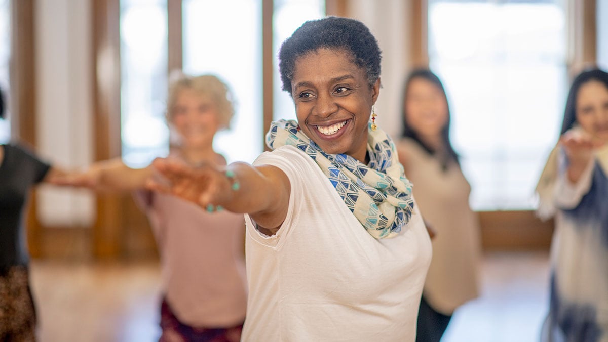 diabetes-prevention-equity Mature woman in an exercise class