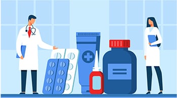 diabetes-medicines medicine bottles and two doctors