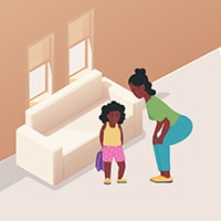 mother bending over to talk to her daughter Illustration of a mother bending over to talk to her daughter