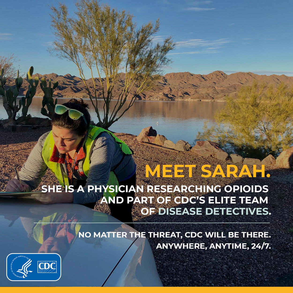Meet Sarah. She is a physiician researching opioids and part of CDC's elite team of disease detectives.