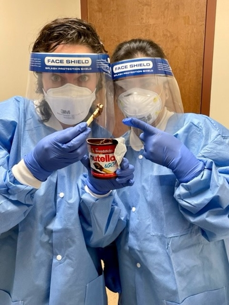 Nina Masters (EIS 2021) and Mehnaz Mustafa (LLS 2021) for ‘A hazelnut flavored polio diaper sampling demonstration’