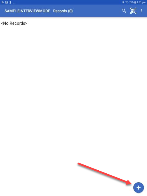 F613CollectDataMain Screen shot of a form which has been opened using the Collect Data module. No records are displayed in the Record List section since no records have been entered and saved.