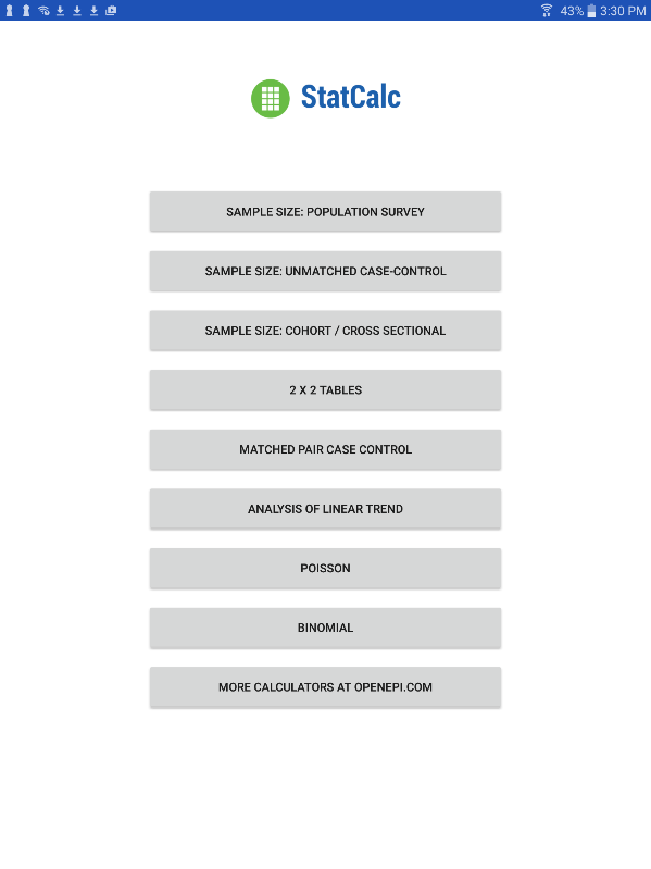 F670StatCalcMenu Screen shot of StatCalc main menu