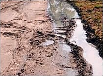 Gran área llena de lodo en un camino