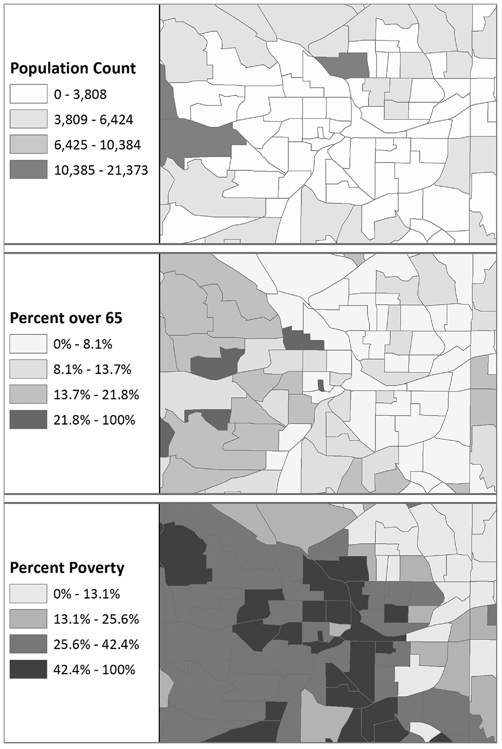 fig-17-2 Geographic map instances separated by population count, percent over 65, and percent poverty
