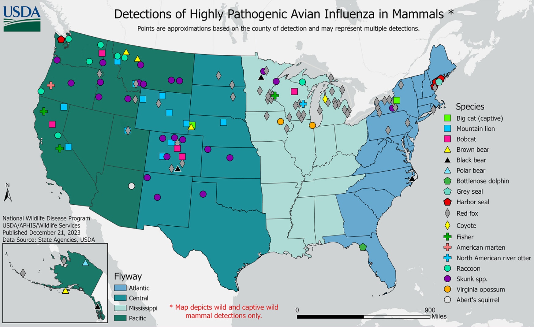 Detection of Highly Pathogenic Avian Influenza in Mammals Detection of Highly Pathogenic Avian Influenza in Mammals map