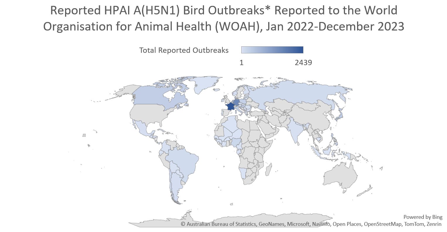 Reported HPAI A(H5N1) Bird Outbreaks* Reported to the World Organisation for Animal Health (WOAH), Jan 2022-December 2023 Reported HPAI A(H5N1) Bird Outbreaks* Reported to the World Organisation for Animal Health (WOAH), Jan 2022-December 2023