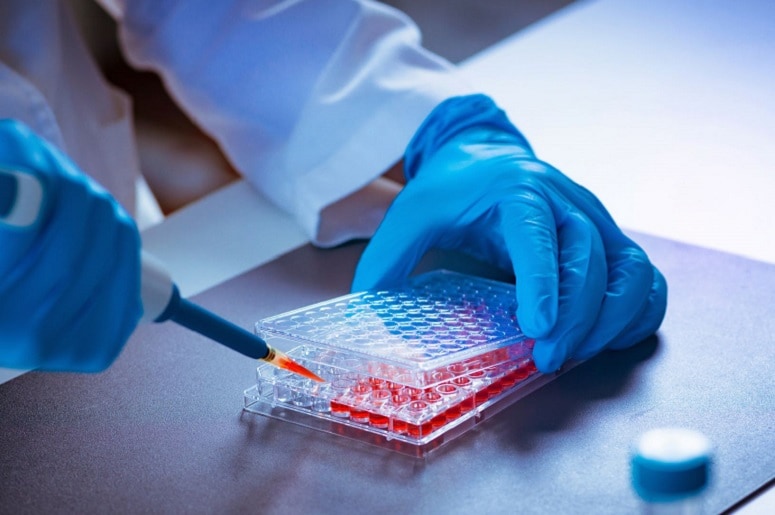 Lab glove with samples