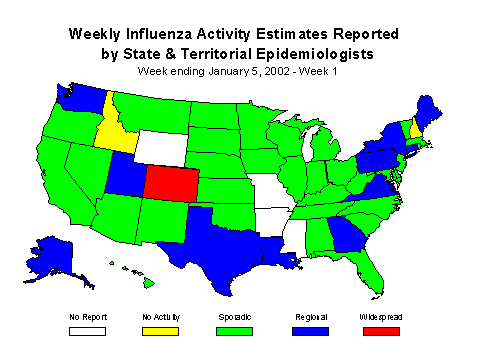 U. S. map for Weekly Influenza Activity