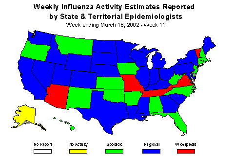 U. S. map for Weekly Influenza Activity