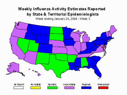 U. S. map for Weekly Influenza Activity