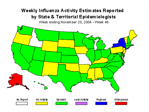 U. S. map for Weekly Influenza Activity