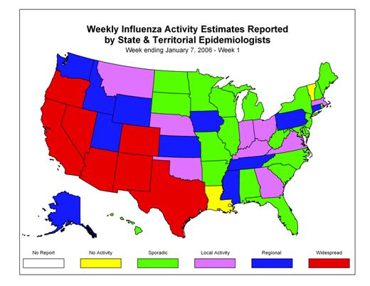 U. S. map for Weekly Influenza Activity