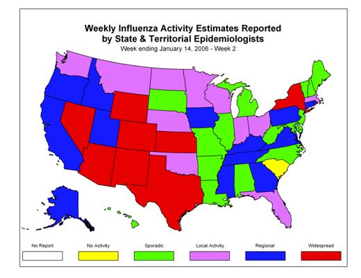 U. S. map for Weekly Influenza Activity