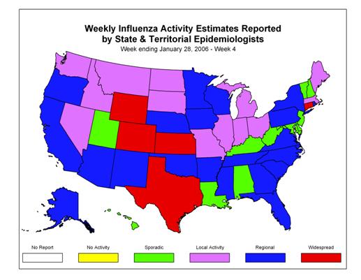 U. S. map for Weekly Influenza Activity