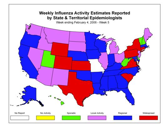 U. S. map for Weekly Influenza Activity