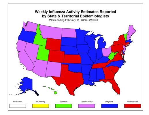 U. S. map for Weekly Influenza Activity